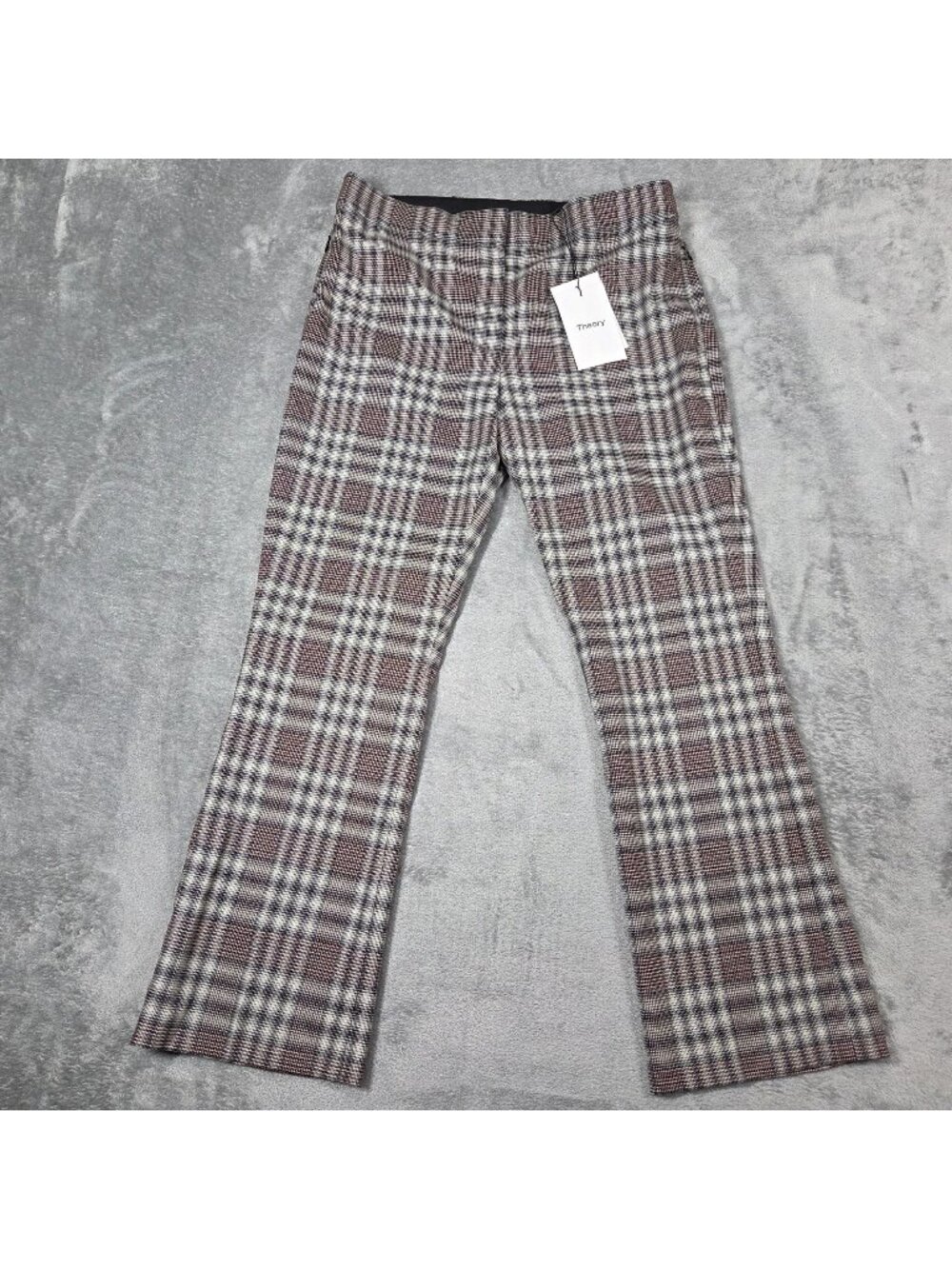 Theory Pants Womens 4 Brown Optical Plaid Wool Blend Kick Flare Trousers NEW